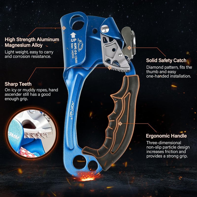 AOKWIT UIAA & CE Certified Rope Ascender Aluminum Alloy Rock Climbing Gear Strong Rigging Rappelling Equipment for Rock Tree Climbing Arborist Rescue Mountaineering Caving - Image 4
